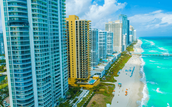 beautiful sunny view of the miami strip