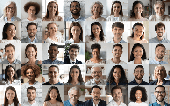 a collection of portraits of people smiling at the camera